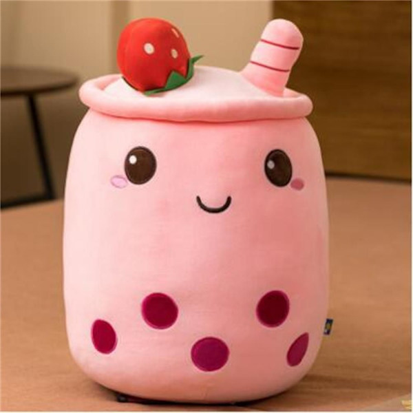 Myk fylt plysjpute Bubble Tea Boba Cup Mønster ROSA 23CM pink 23cm