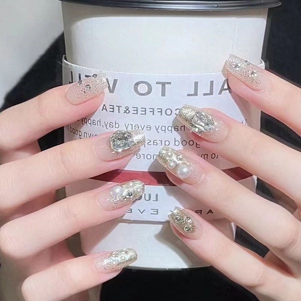 30 stk/eske Lett Luksus Falsk Nail Big Pearl Diamond Fake Nail