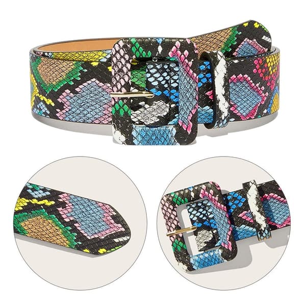 Pin Spänne Bälten Stretch Cummerbunds Snake Print Läder