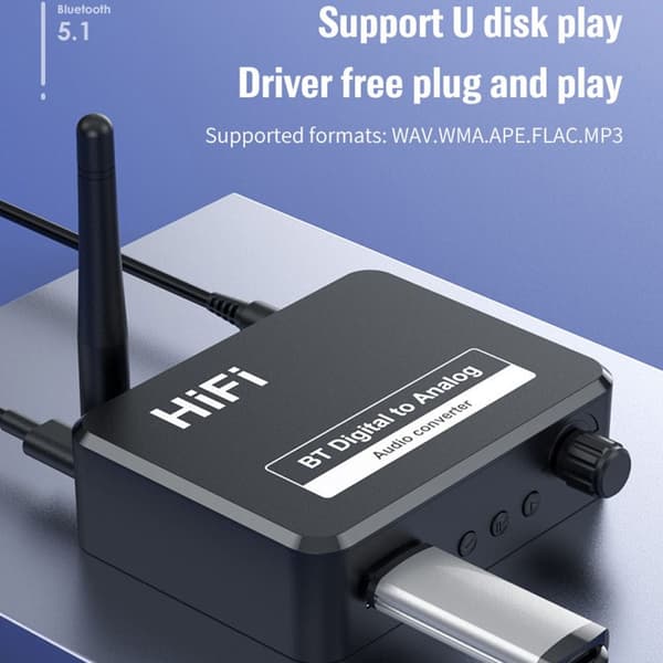 Bluetooth 5.1 Receiver U Disk Digital til Analog Audio