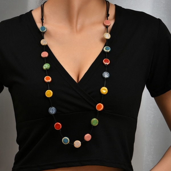 Långt halsband Keramisk pärla MULTICOLOR multicolor
