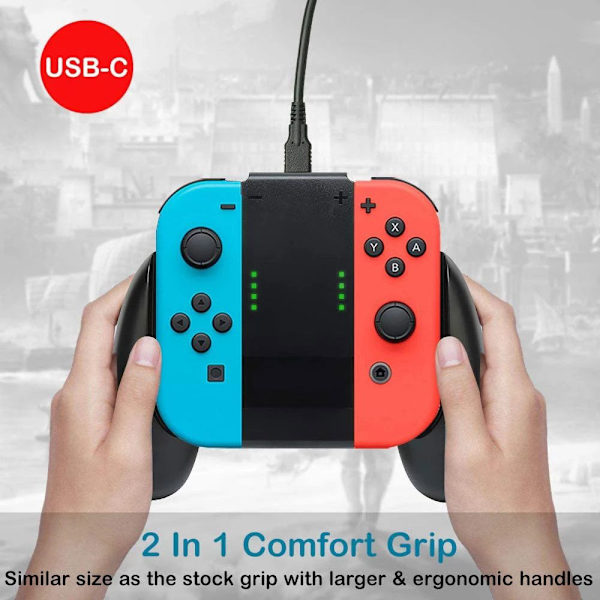 för Nintendo Switch Joy-Con Grip Handle Laddningsdocka svart