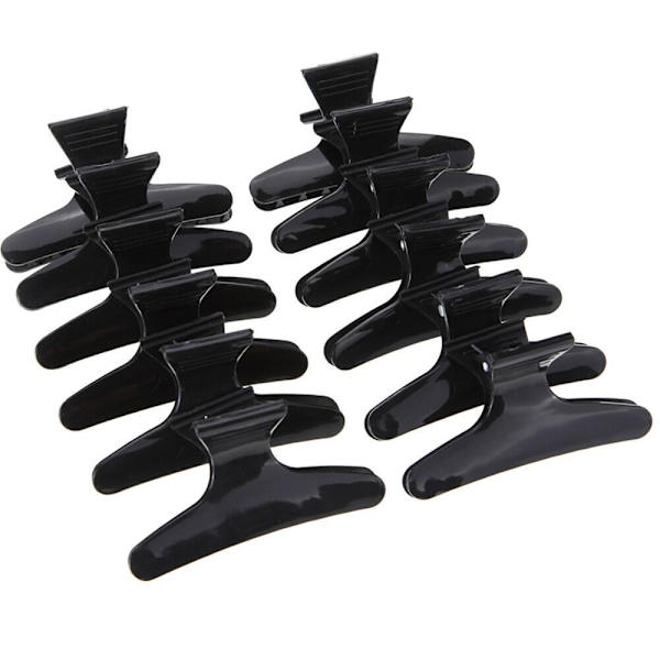 12 stk. Butterfly Hårclips Barbershop Positioning Clips SORT Black and White