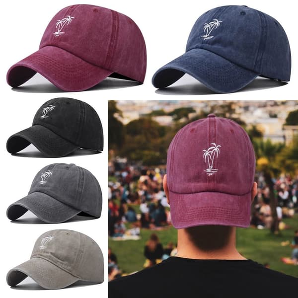 Coconut Tree Broderi Baseball Kepsar Distressed Faded Cap GRÅ grey