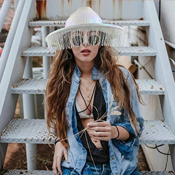 Cowboy Hat Glitter Cowgirl Hatte HVID White