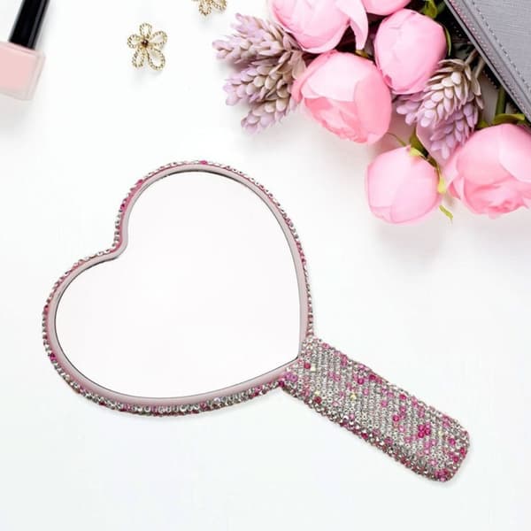 Rhinestone Handheld Mirror Rhinestone Makeup Mirror SQUARE square white