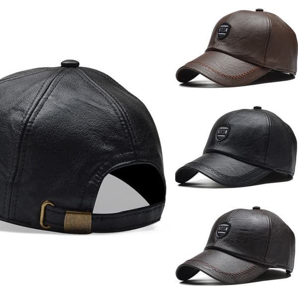 Læder Baseball Caps Termiske Hatte SORT black