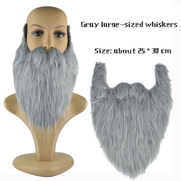 2 STK Fake Beard Langt Fnug Skæg GRÅ Gray