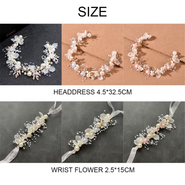 Pearl Wrist Flower Girls Brudtärna VIT HANDLED White Wrist-Wrist