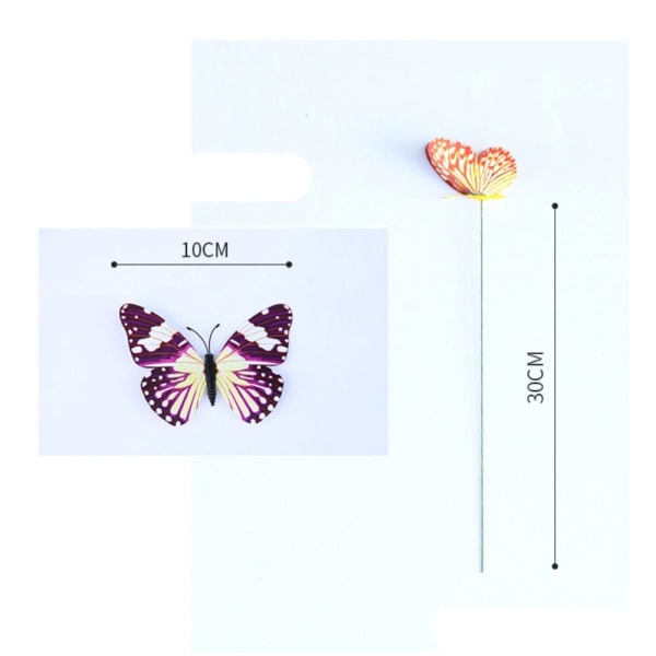 24 STK kunstig sommerfugl med stenger 3D lysende sommerfugler
