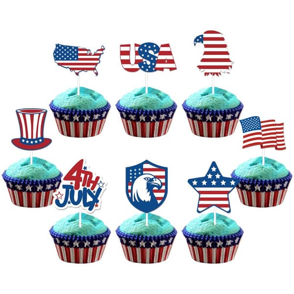 2 sett Cake Topper Independence Day Cupcake Flag Insertion 2 Set