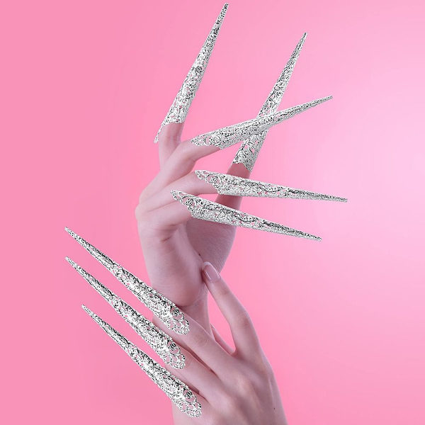10 stk falsk negle finger neglespids SØLV 8CM10STK 10STK Silver 8cm10Pcs-10Pcs