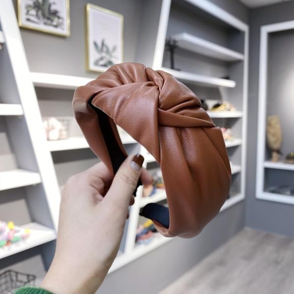 Retro PU-nahkainen hiuspanta Naisten keskisolmuinen hiuspanta KHAKI khaki