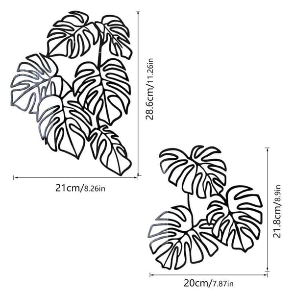 1 Set 3D Wall Stickers Hollow Line Leaf SILVER silver
