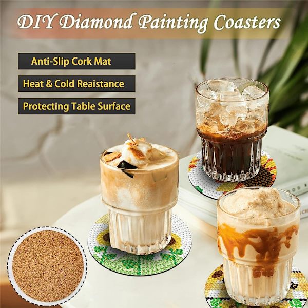 8 kpl Diamond painting Auringonkukkalasin 5d Diamond