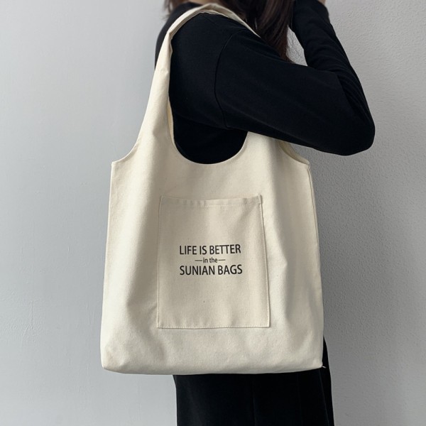 Indkøbstaske Tekstmønstertryk Beige Taske E E E