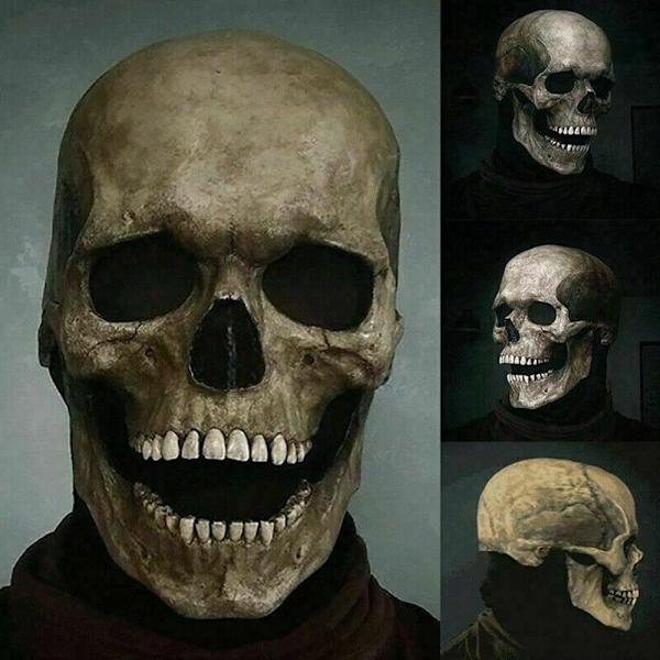 Läskig Halloween Helhuvud Käke Movable Skull Mask