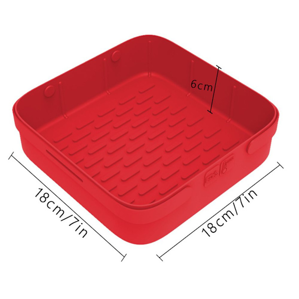 Square Air Fryer silikongryte 8 tommers silikon RØD red