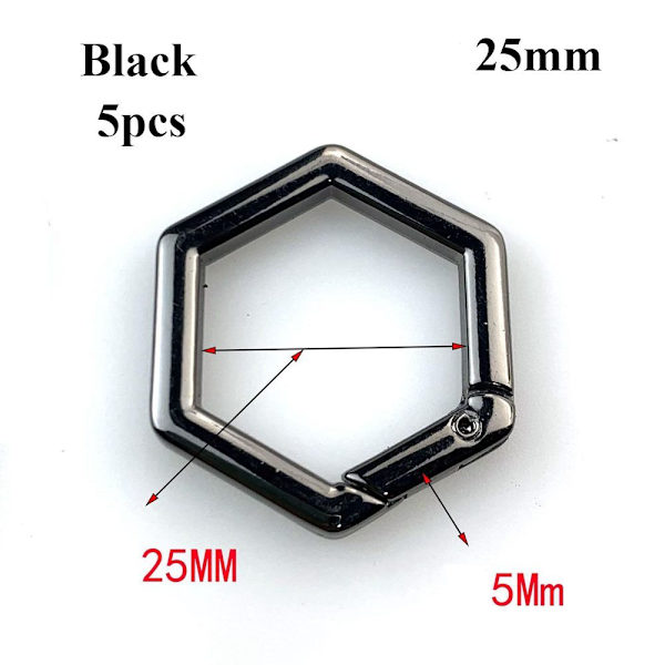 5stk Fjær Hexagon-Ring Spenner Karabin SORT 32MM Black 32mm