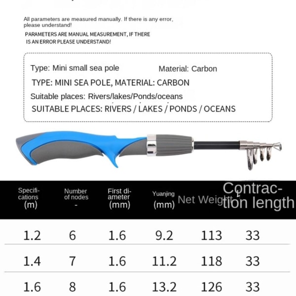 Teleskopisk fiskespö Portabelt fiskespö GUN BLUE-1.4M GUN Gun Blue-1.4m