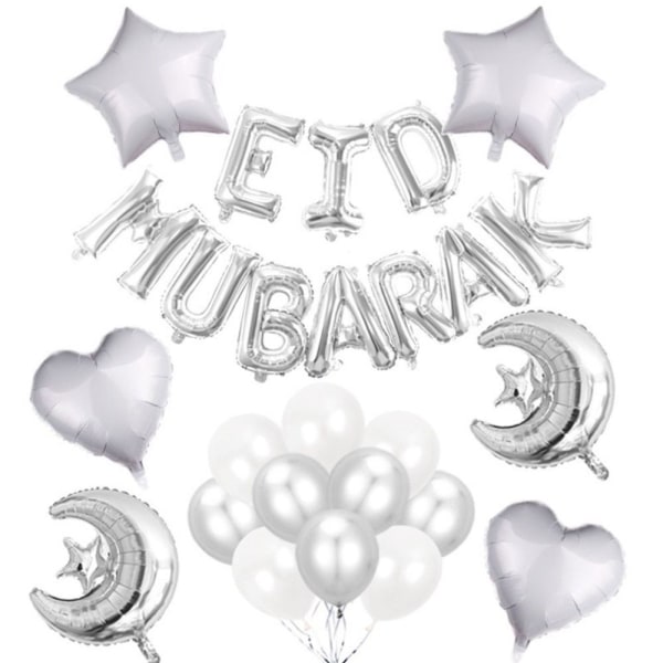 Eid Mubarak Ballonger Bokstav Folie Ballonger SILVER Silver