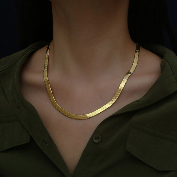 18"/20" platt ormkedja fiskbenshalsband Gold 2.0mm-60CM
