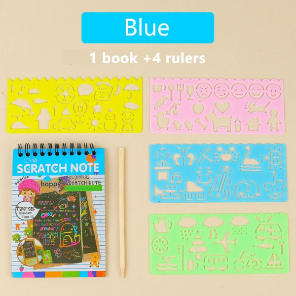 Scratch Paper Art Rainbow Scratch Notesbog BLÅ MED 4 LINEALER Blue With 4 rulers-With 4 rulers