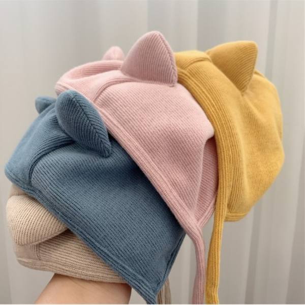 Söta älghorn Baby Hat Tecknad Cat Ear Baby Boy Girl Cap Yellow