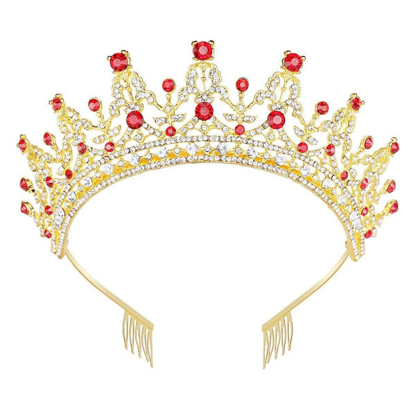 Full Diamond Crown Crown Tiara GULD RÖD Gold red