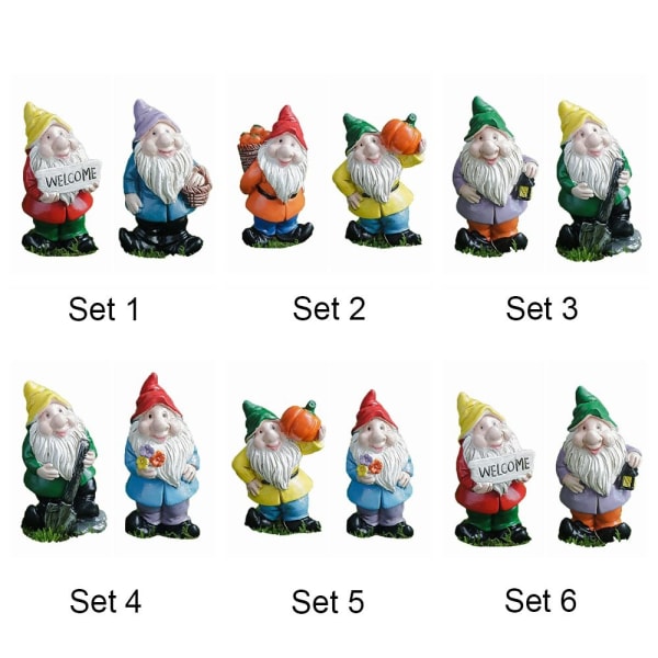 2 STK Mini Gnome Figurer Miniatyr Dverger Statue 4 4 4
