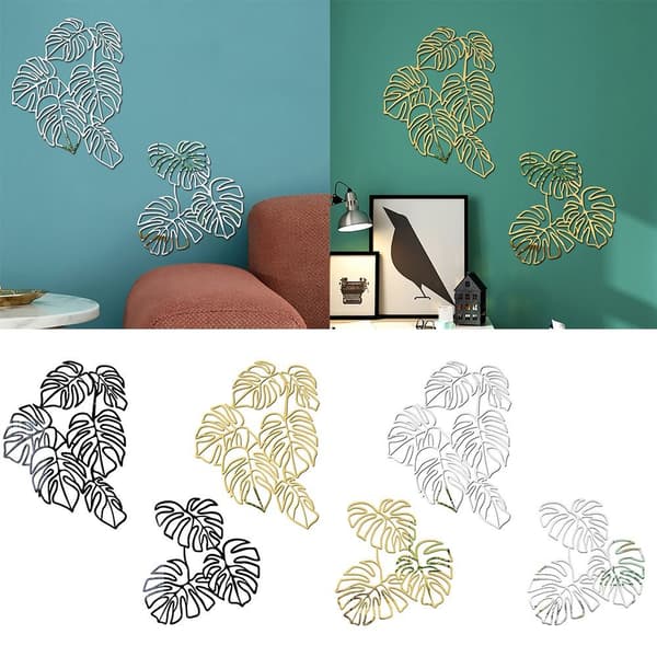 1 Sæt 3D Wall Stickers Hollow Line Leaf SORT black