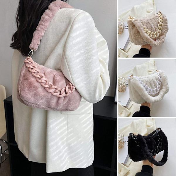 Plys skuldertasker Fluffy Håndtaske HVID white