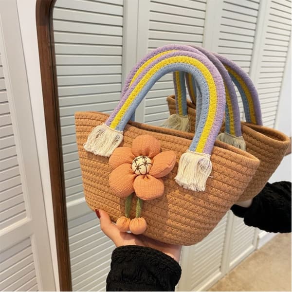 Rainbow Woven Bag Student Handbag KAFFE coffee