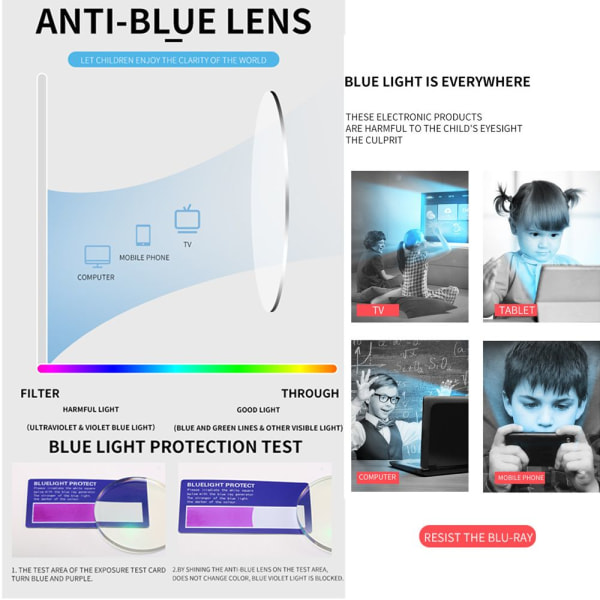 Anti Blue Light Glass Square Datorglasögon Barnglasögon black