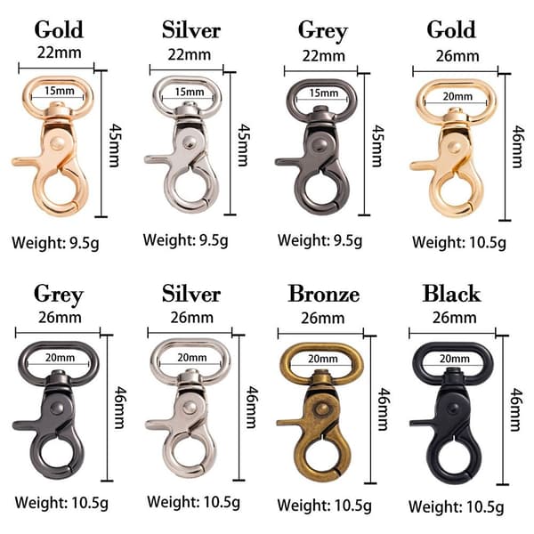 5st löstagbara Snap Hook Trigger Clips SILVER 15MM Silver 15mm