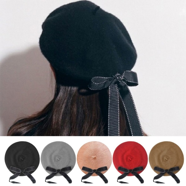 Bow Baret Caps Painter Hattu MUSTA black