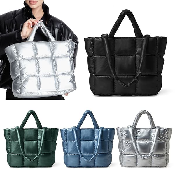 Dun vadderad axelväska Puffer tygväska SILVER Silver