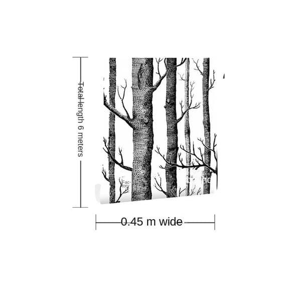 Birch Tree Tapet Skræl og Stick Trunk Sort og Hvid