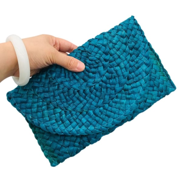 Corn Fur Woven Bag Square Clutch Bags BLÅ blue