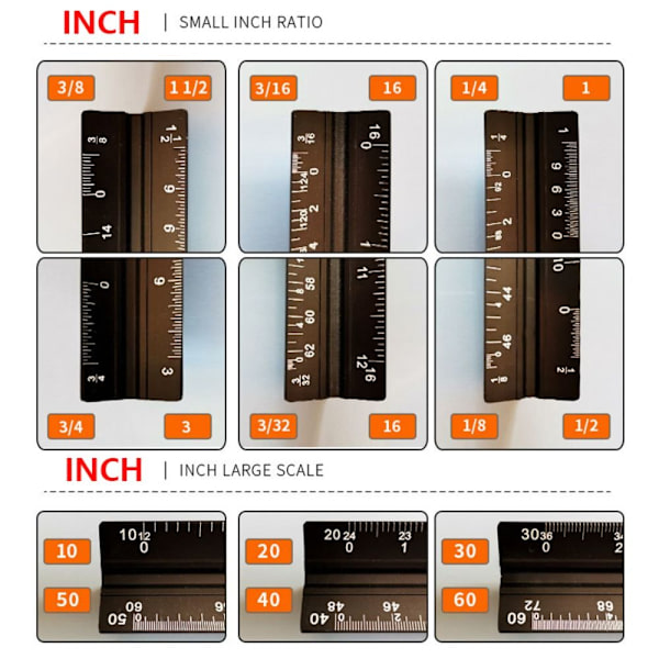 Skala Lineal Trekantet lineal SORT TOMMEL SMALL SCALE TOMMEL LILLE Black INCH SMALL SCALE-INCH SMALL SCALE