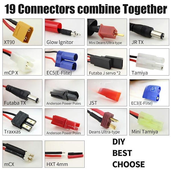 Oplader Splitter Opladningsadapter RC Lipo batterikabel 19 in 1
