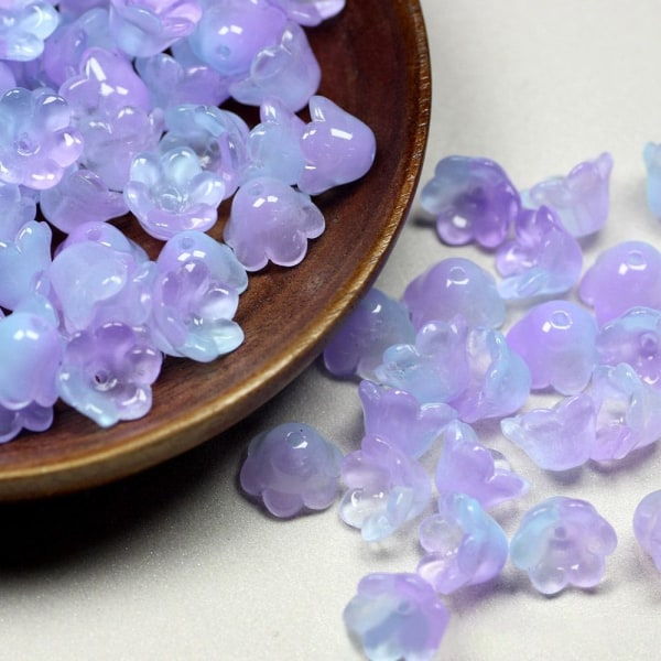 100 kpl Trumpetin jäljitelmähelmiä Star Heart Beads LAKE lake blue&purple