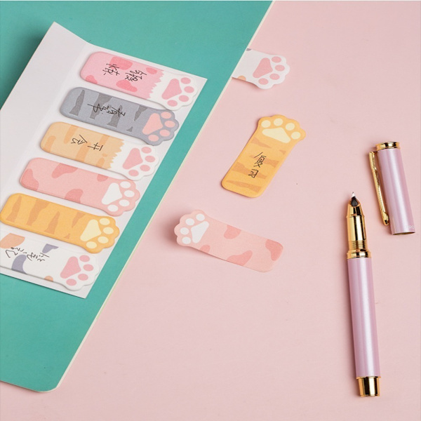 3 stk Pink Cat Paw Sticky Notes Memo Pad Dagbog Stationære flager pink