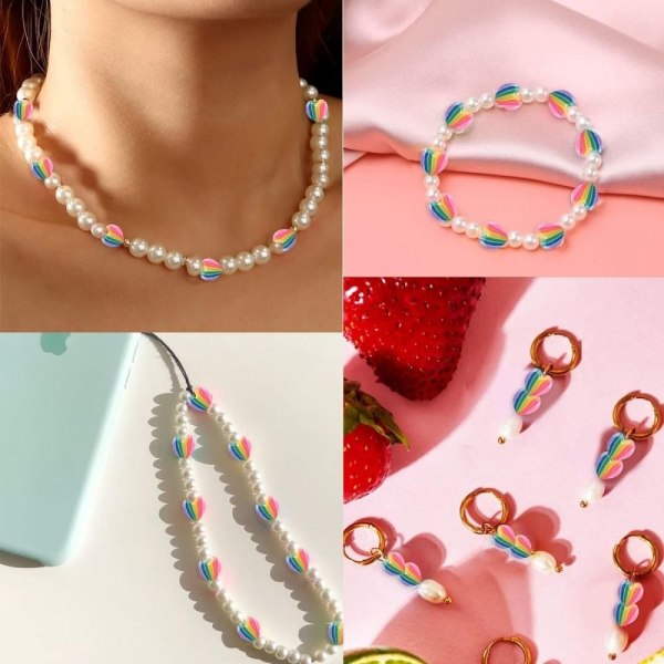 Polymer Clay Rainbow Heart Beads Love Heart Beads Pinky Heart