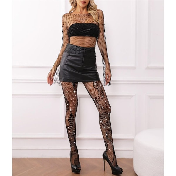 Snake Fishnet Strømper Nettstrømpebukser Rhinestone Snake Fishnets Black