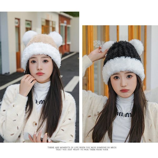 Faux Fur Beanies Hattu Neulottu Cap MUSTA black