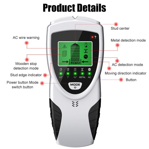 Väggdetektor Edge Stud Finder Elektronisk dubbsensor