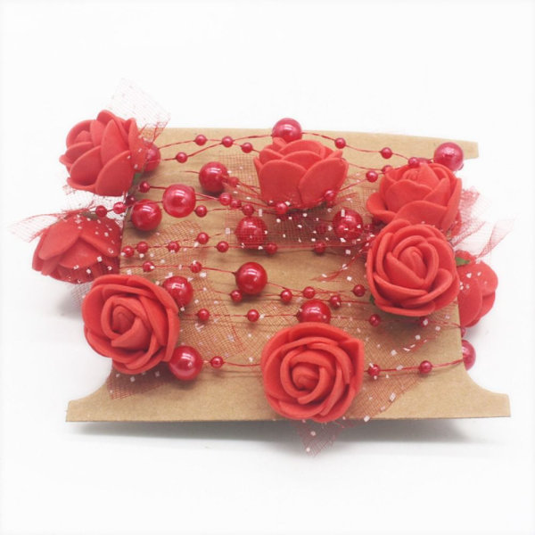 2ST Konstgjorda pärlor Pärlor Kedja Rose Blommor Girlander RÖD red