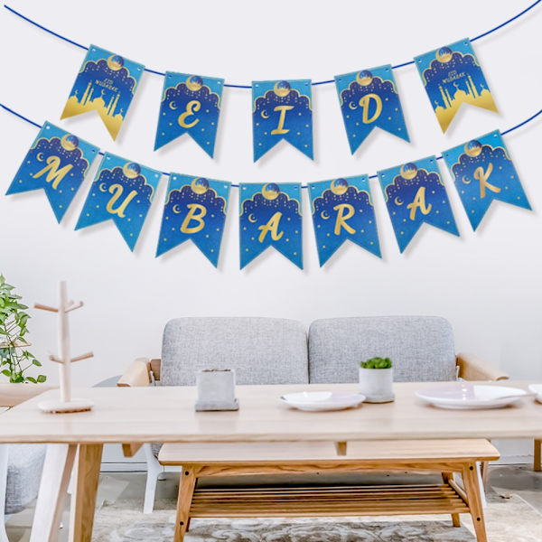 2 sett Papir Hengende Flagg Hengende Trekkflagg EID MUBARAK Banner