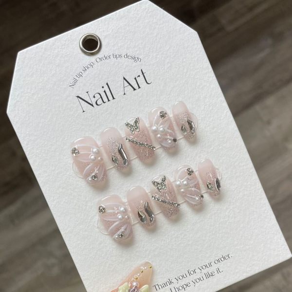 10st Pure Manual False Nail Handmålad Butterfly Handmade L